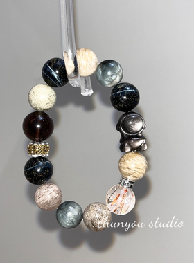 鹿鸣·天然千层幽灵蓝虎眼黑金超手链女款时尚饰品送女友闺蜜礼物