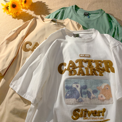 Guantu cotton 2021 new summer short sleeve t-shirt female letter embroidery towel embroidery loose large T