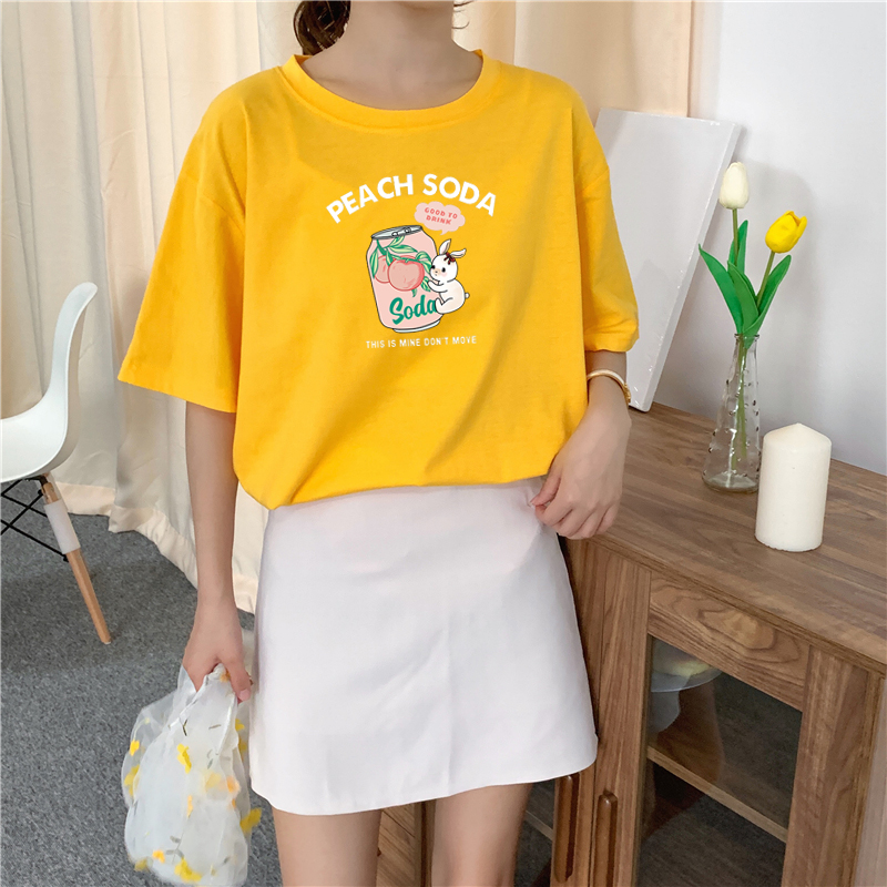 Real cotton 2021 new spring and summer short sleeve T-shirt women's fashion loose print Korean top