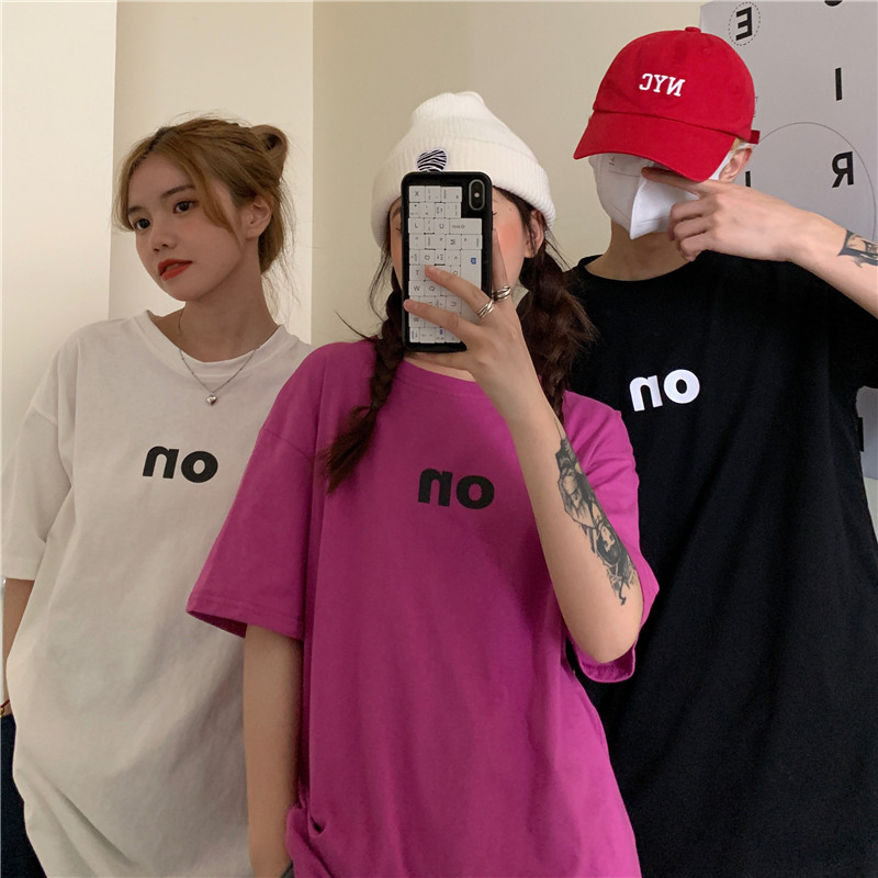 Real cotton 2021 summer new Korean letter versatile loose short sleeve T-shirt for women