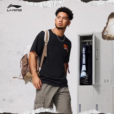 李宁短袖T恤反伍BADFIVE男夏季新款圆领纯棉印花休闲舒适AHSU157