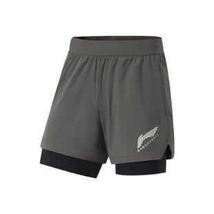 李宁正品 AKSU675 CBA专业篮球系列男子亲肤透气抗菌二合一运动短裤