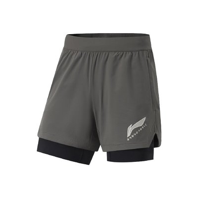 李宁正品CBA专业篮球系列男子亲肤透气抗菌二合一运动短裤AKSU675