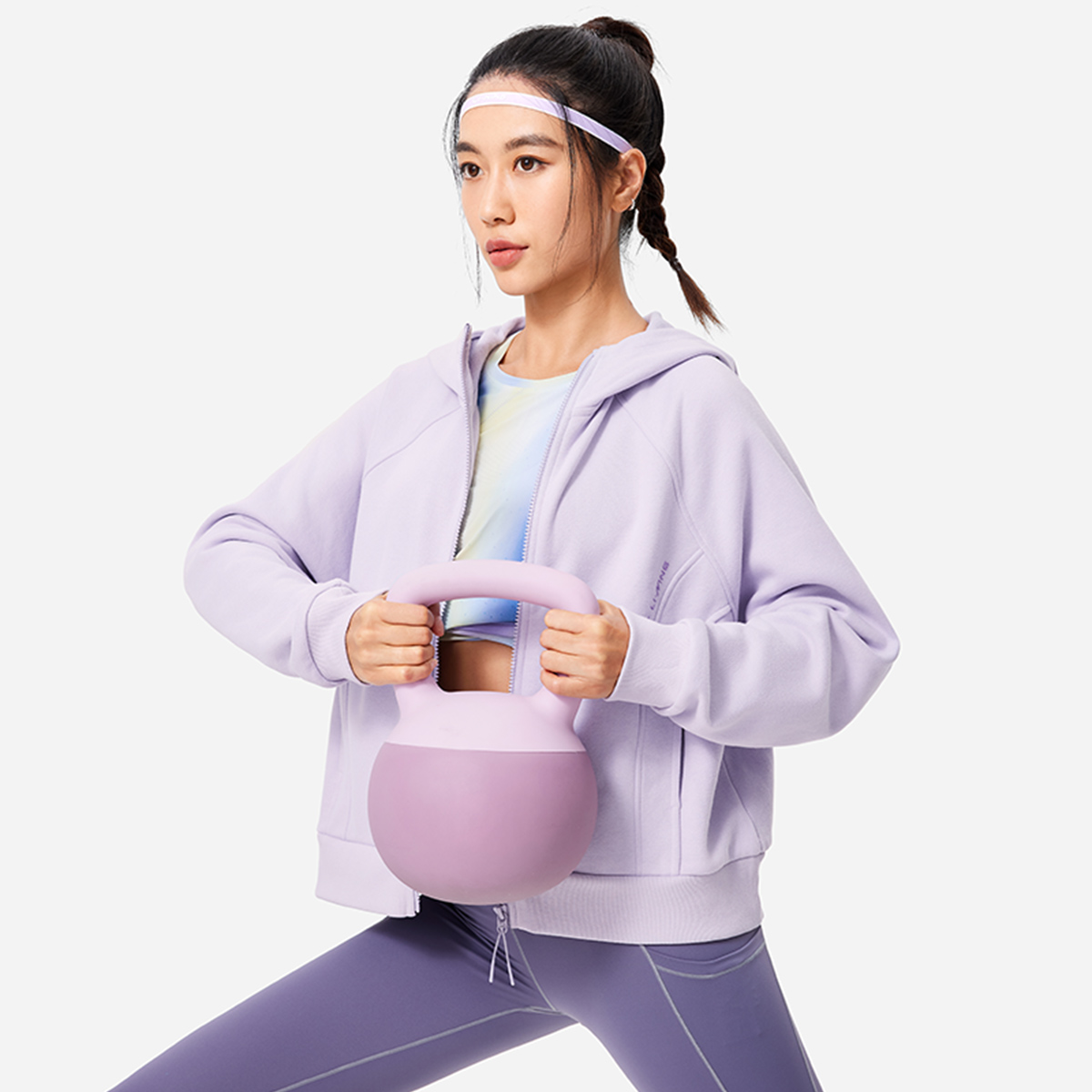 李宁加绒宽松休闲开衫连帽卫衣女