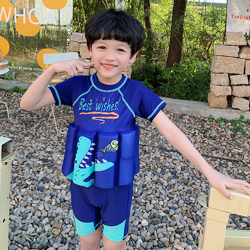 男童速干沙滩游泳衣儿童浮力泳衣宝宝漂浮短袖新款连体游泳套装