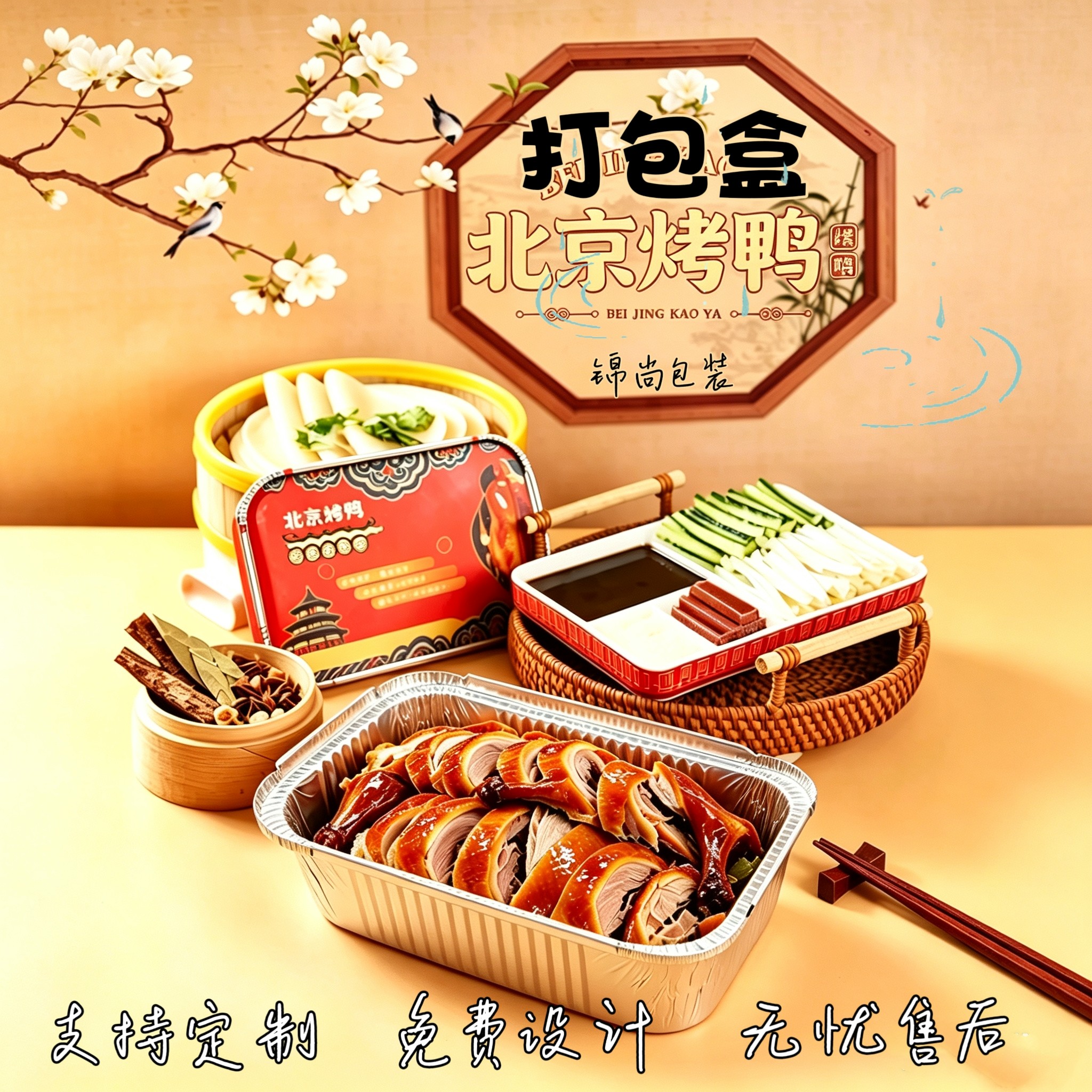 北京烤鸭外卖打包盒一次性餐盒铝箔盒烤鸭锡纸保温盒环保定制logo