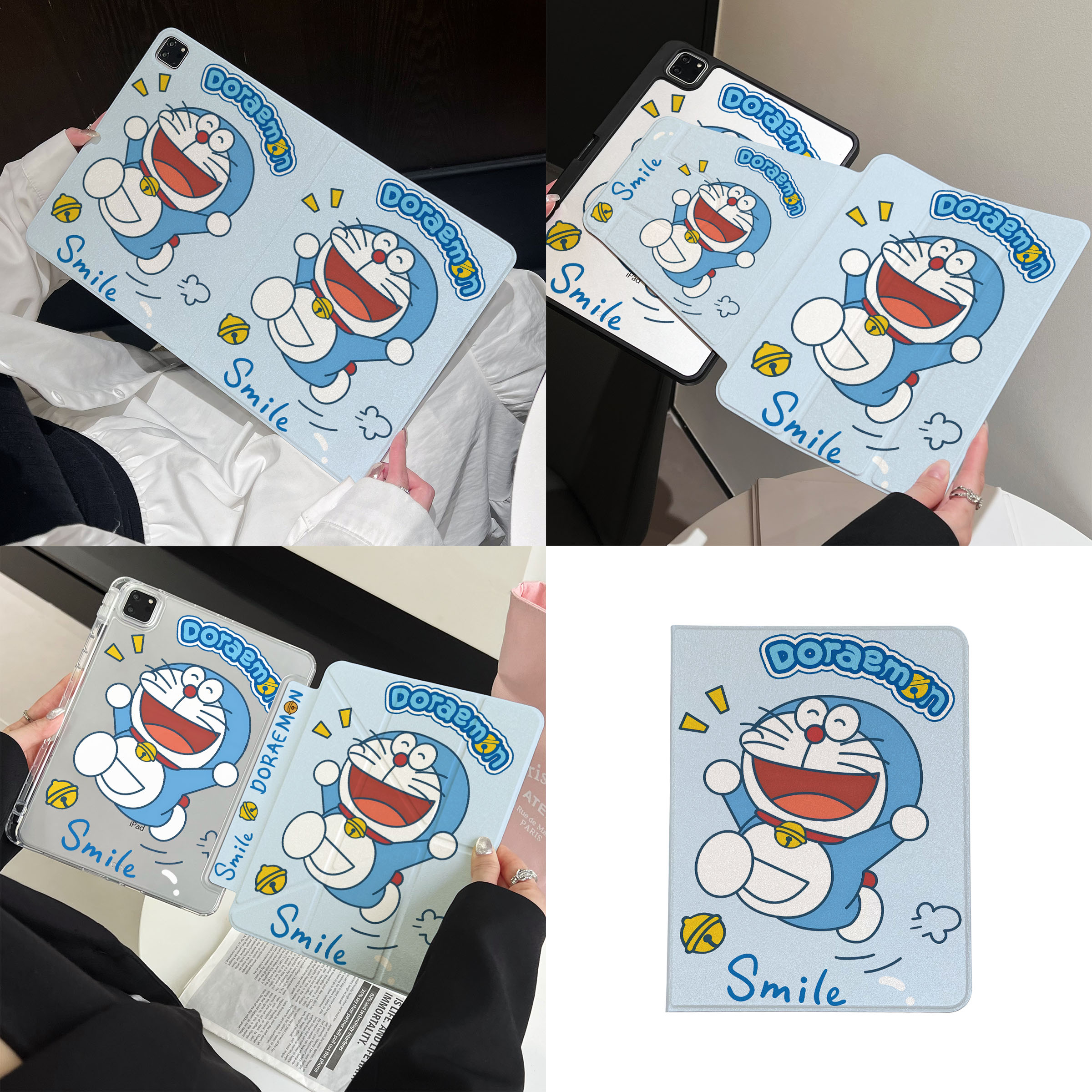 超创意适用ipad11a16平板保护套第10代书本式pro11/12.9笔槽720旋转9代10.2寸air45叮当猫mini67透明y折9.7寸