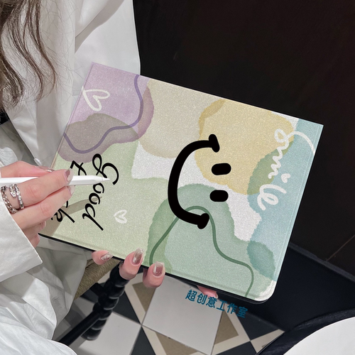 超创意书本式适用简约笑脸华为M6/matepad11.5s/se11平板保护套c5e软边Pro10.8寸air12荣耀9平板x9笔槽x8pro