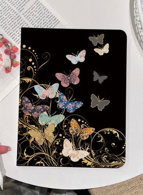 超创意书本式适用9代ipadpro平板保护壳套11寸2024黑色花蝴蝶2021款10.2/12.9带笔槽10代10.9软壳9.7air2/6/5
