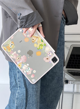 超创意适用9代无盖ipad10.2寸保护壳第10代11代A16可爱pro11Air11小熊air45磁吸笔槽mini67亚克力9.7寸硬后壳