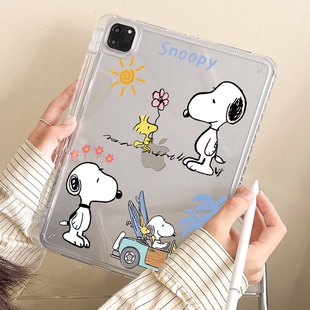 超創意透明適用9代無蓋ipadpro平板保護殼套11史努比2024air6 10.2寸10代10.9亞克力9.7硬后殼 5帶筆槽2021款