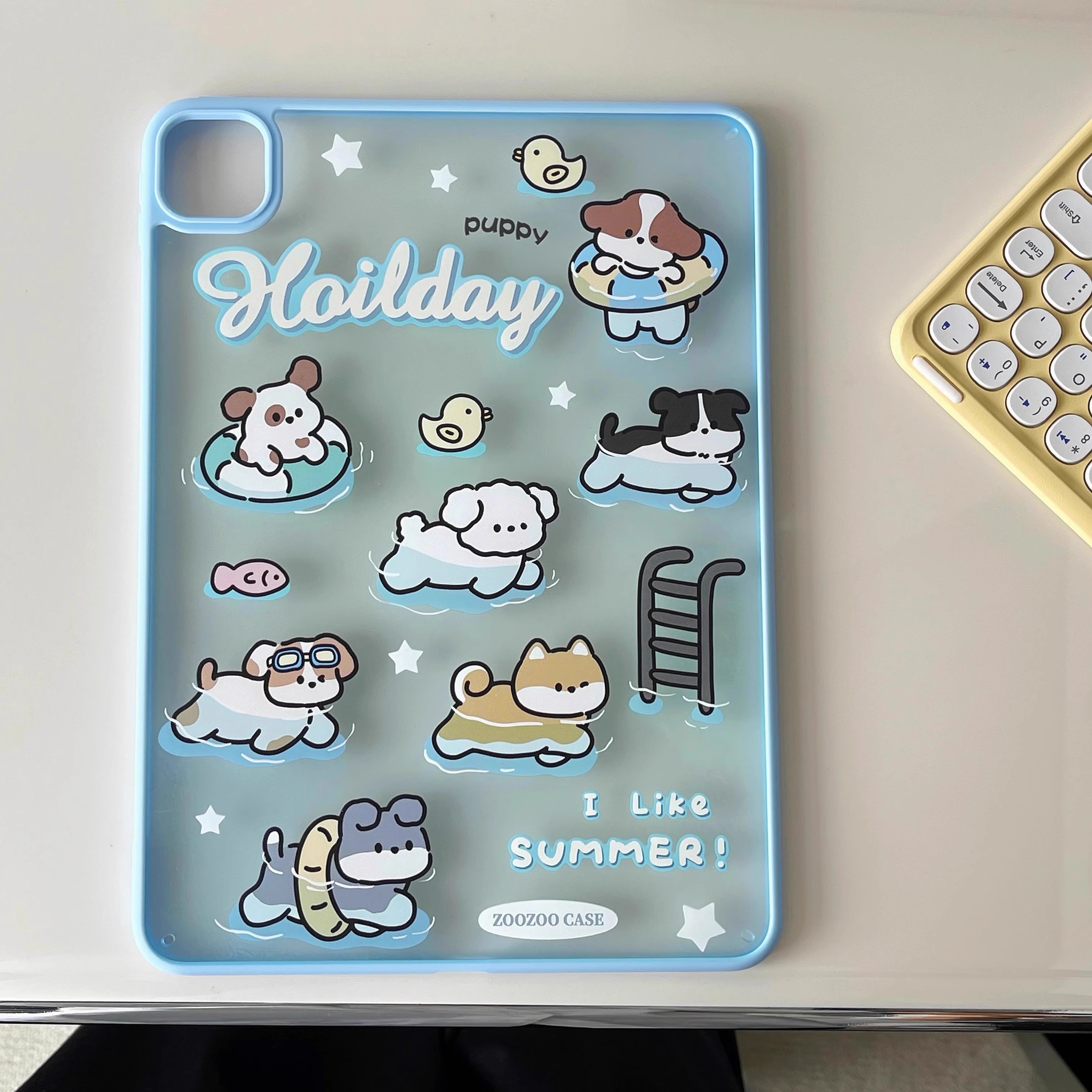 超创意可爱夏日小狗适用无盖ipad11a16保护壳10代亚克力air45全包mini67磁吸笔槽10.2寸pro11/12.9硬后壳9.7