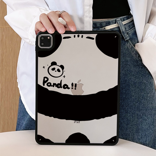超创意适用无盖iPad11A16保护壳第10代亚克力air45全包mini67磁吸笔槽9代10.2寸卡通熊猫Pro11Air11硬后壳9.7