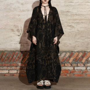 挂脖大摆裙子 纯棉系带吊带裙 InchLim 图腾印花连衣裙 多种穿法