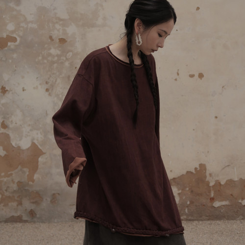 宽松显瘦女复古长袖T恤