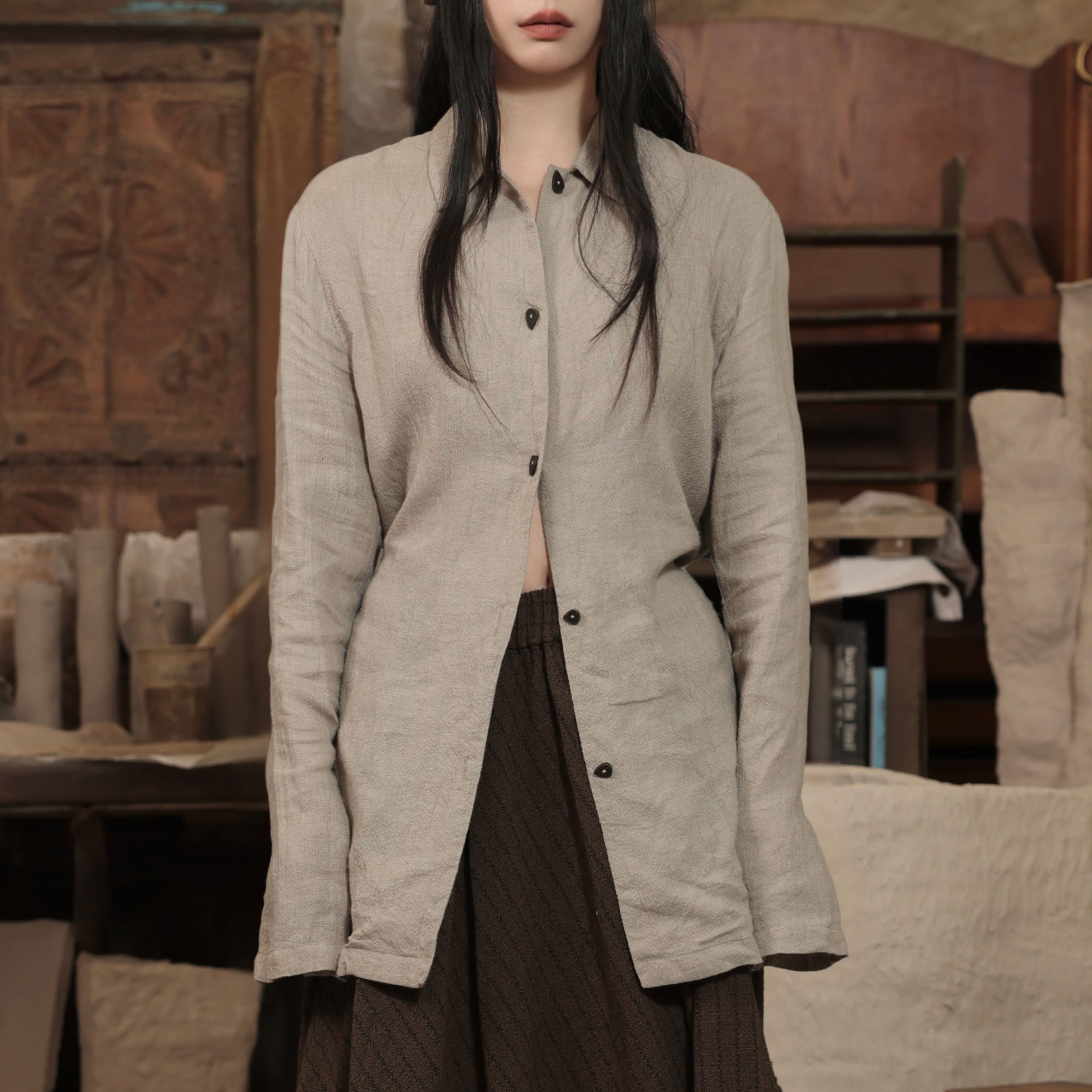 极简肌理感多穿亚麻衬衫