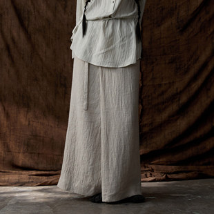 InchLim 工匠感斜门襟开叉半裙 羊毛亚麻混纺半身裙