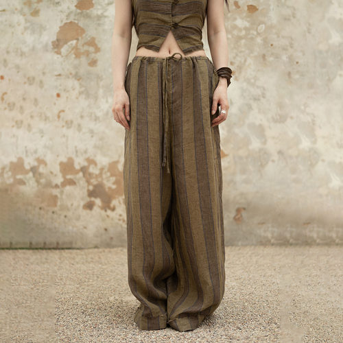 垂坠感十足！InchLim条纹亚麻裤