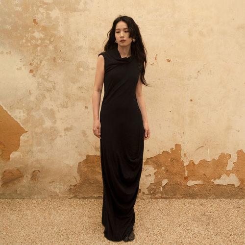 InchLim 设计师品牌 秋冬立裁垂褶无袖羊毛连衣裙