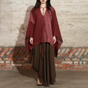 InchLim 铜氨丝亚麻拼接宽松上衣 多种穿法 系带吊带露背衬衫