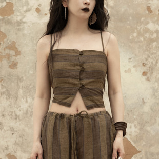 度假风吊带 上衣条纹多穿夏季 InchLim 亚麻绑带背心 不挑身材