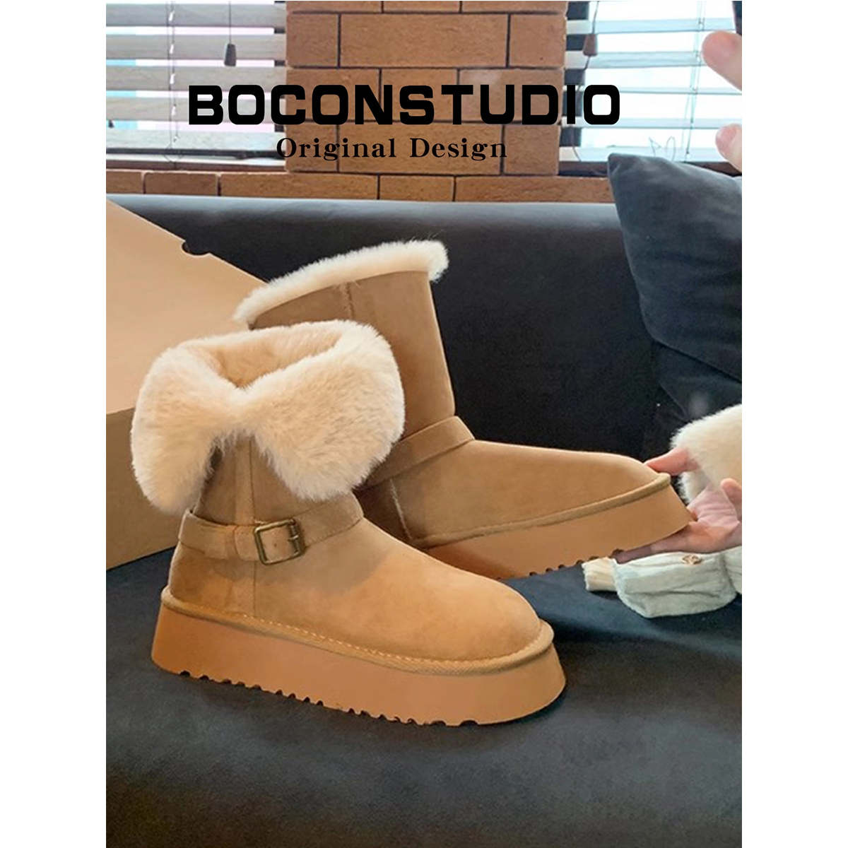 保暖雪地靴女加绒毛毛2025新款冬季东北雪地棉鞋中筒厚底长筒靴子