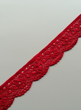 2.5cm大红色窄细柔软弹力蕾丝花边亲肤辅料diy衣服装饰满20元包邮