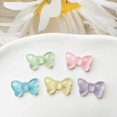 透色细闪蝴蝶结纯色马克龙树脂diy配件卡通饰品迷你手工发夹贴片
