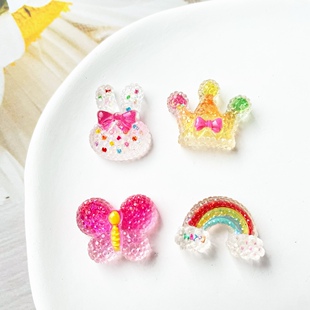 蝴蝶彩虹皇冠兔子儿童幼儿园diy配件卡通树脂饰品手工发夹贴片