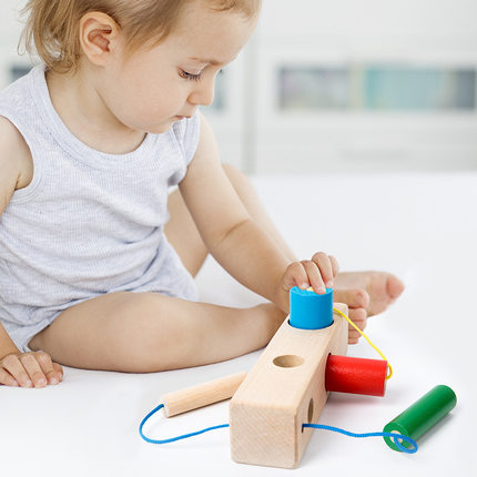 蒙氏穿绳配对1岁2岁宝宝益智早教木制木桩塞钉玩具配对手眼协调