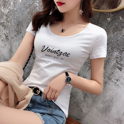 95棉短袖t恤女2026夏季新款修身显瘦百搭洋气圆领印花上衣服ins潮