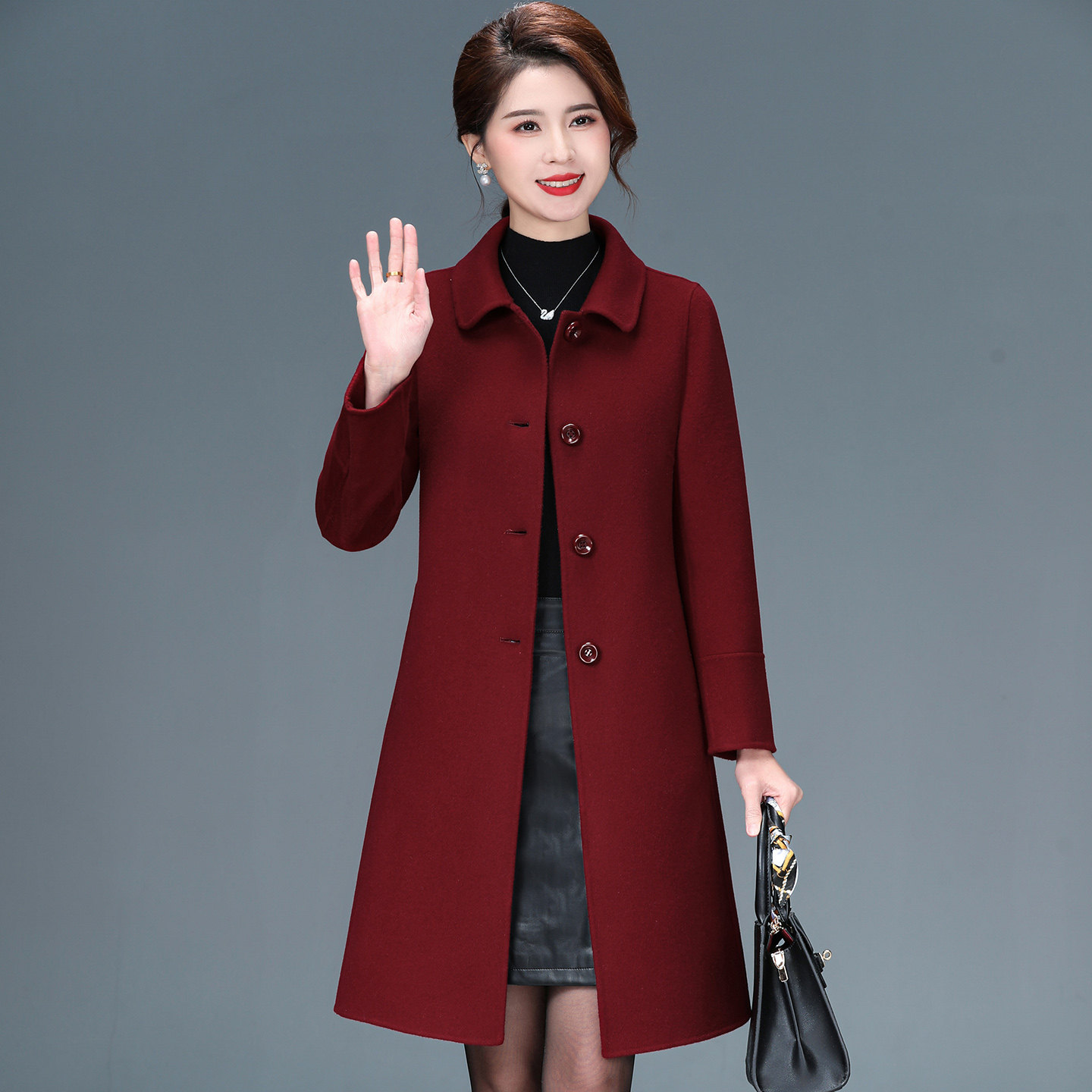 中老年双面呢加厚大衣女妈妈秋冬装新款气质中长款高端羊毛呢外套