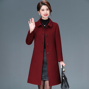 中老年双面呢加厚大衣女妈妈秋冬装新款气质中长款高端羊毛呢外套