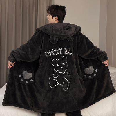 秋冬季珊瑚绒睡衣男款加厚加绒睡袍法兰绒卡通学生保暖家居服套装