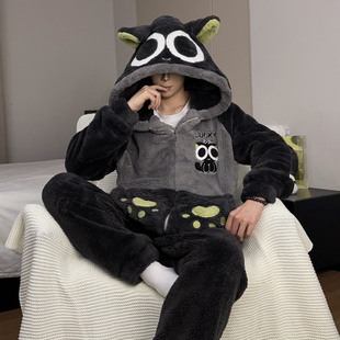 2026新款珊瑚绒睡衣男款秋冬季加厚加绒男士卡通法兰绒家居服套装