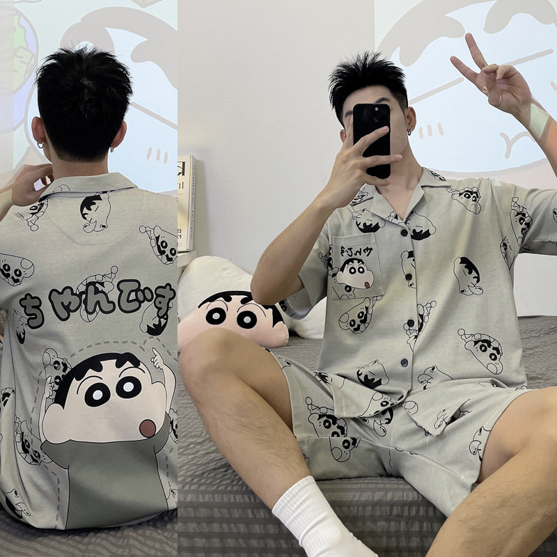 男士睡衣夏季短袖短裤卡通青少年休闲夏天薄款大码家居服学生套装