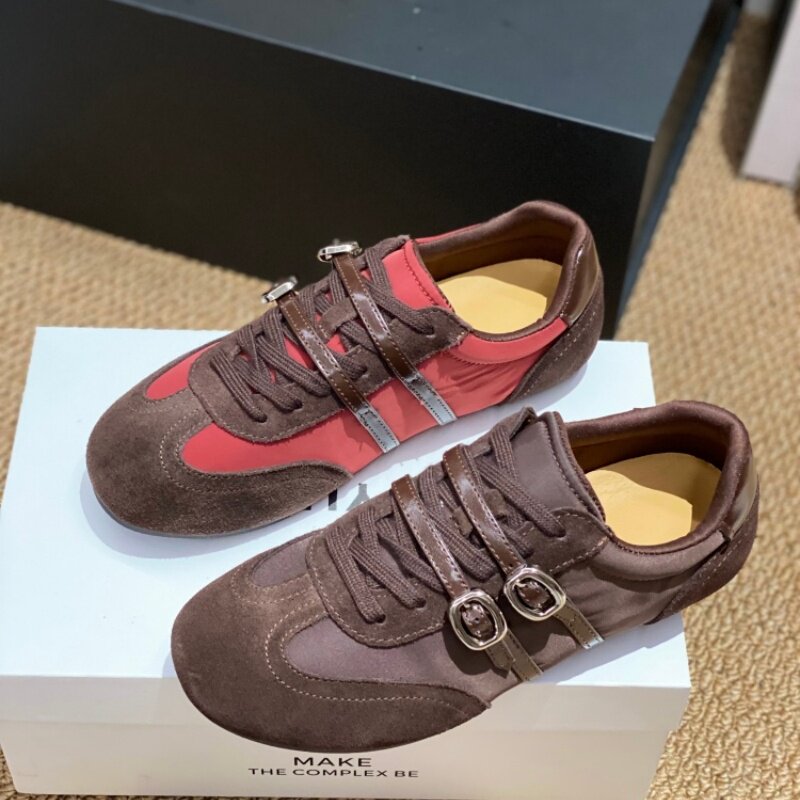 复古拼色德训女鞋橡胶底防滑百搭