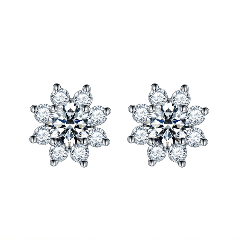 百寻镶钻花朵耳钉莫桑钻潮甜美气质925银送女生礼物莫桑石耳饰327