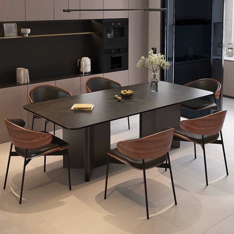 意式岩板餐桌椅组合客厅长方形家用小户型现代简约复古轻奢饭桌子