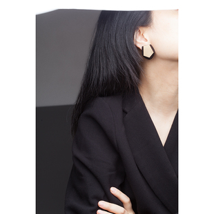 无耳洞 铜金属黑檀木质极简个性切面耳夹 复古心形几何风耳饰气质