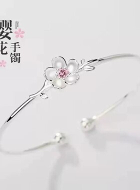 纯银樱花手镯桃花女网红百搭彼岸花手链古风茉莉花饰品2026年新款