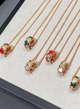 宝家纯银镀18K玫瑰金项链吊坠锁骨链蛇骨镶钻贝母轻奢高级毛衣链