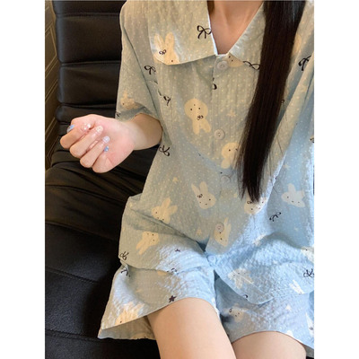 夏季宽松可外穿波点兔子女睡衣