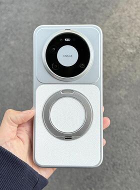 支点支架360度旋转荔枝纹素皮磁吸适用华为mate80手机壳纯白proma