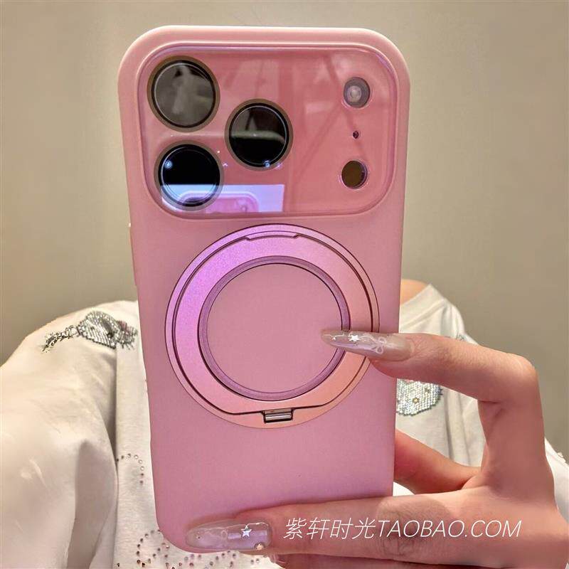 新品樱花粉支点旋转适用苹果17promax手机壳air镜头膜全包网红液态硅胶iPhone16Pro轻奢15肤感14保护套13防摔