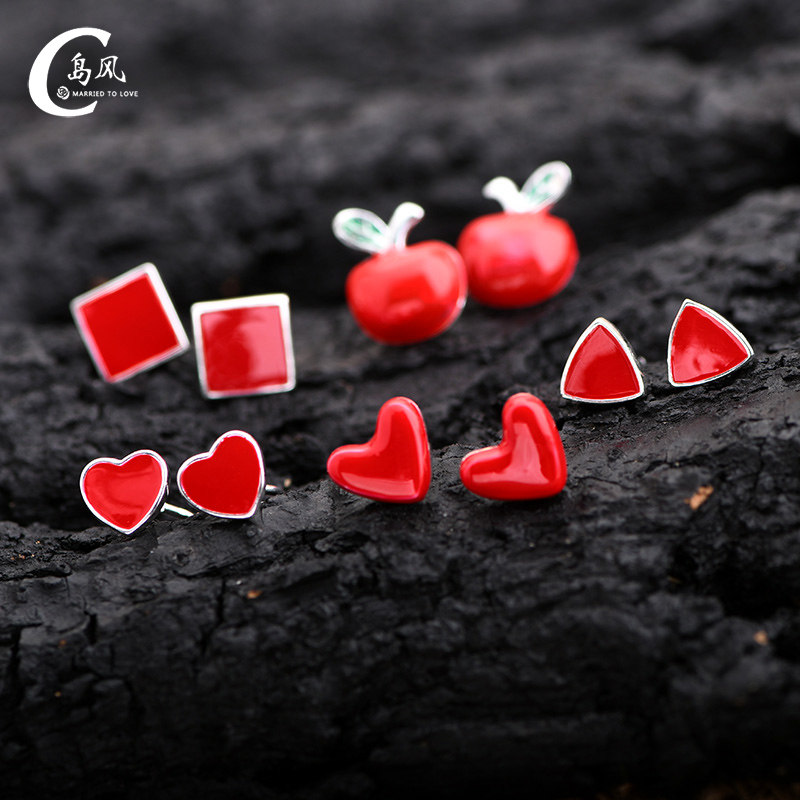 苹果高级百搭足银几何防过敏耳钉