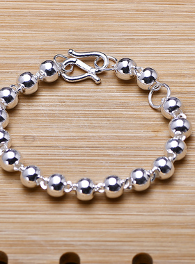 999纯银手链圆珠链银珠子时尚气质百搭简约圆润防过敏男女士儿童