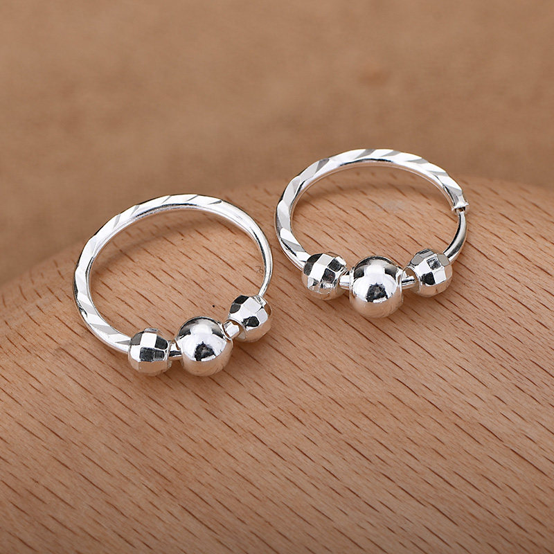 999纯银耳环银珠花耳圈时尚简约