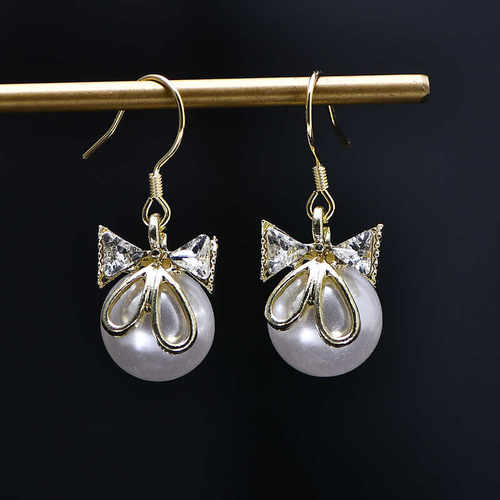 轻奢999纯银耳环耳钩银钩女气质小香风蝴蝶结高级感耳坠珍珠防敏