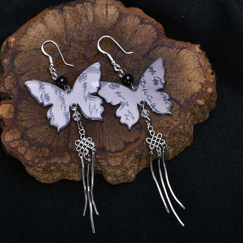 水墨风蝴蝶流苏新中式汉服耳饰